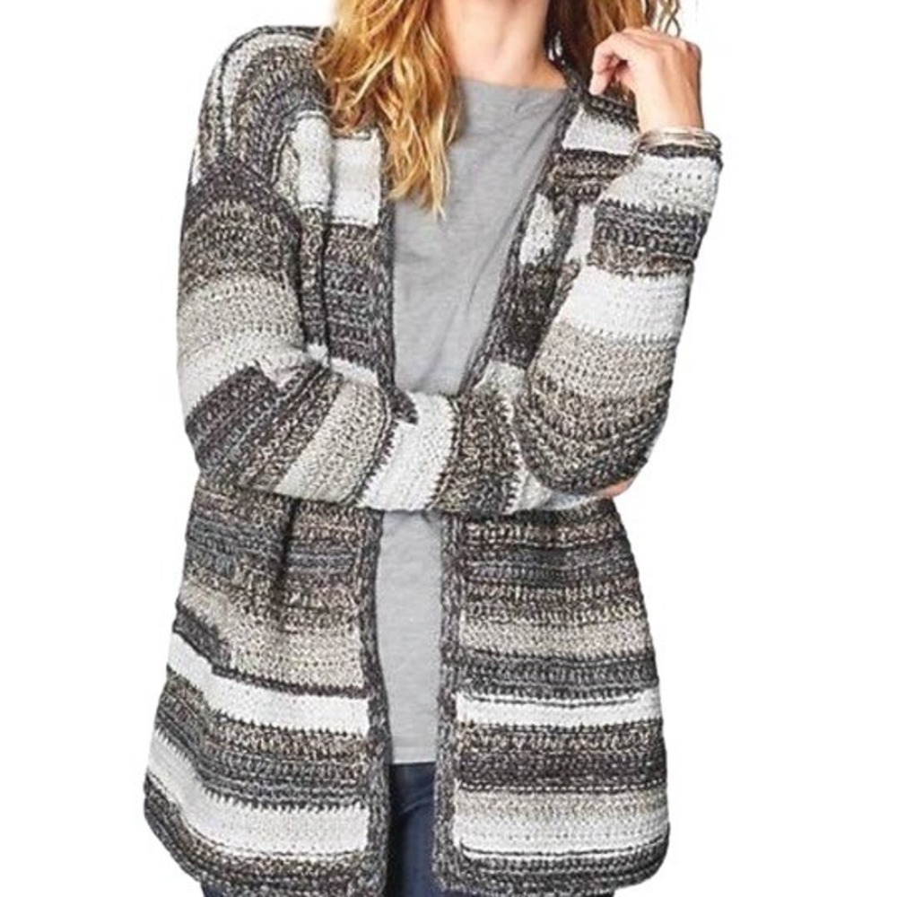 J. Jill NWT Zinc Multi‎ Intarsia Stripes Textured Cardigan Sweater Womens Medium